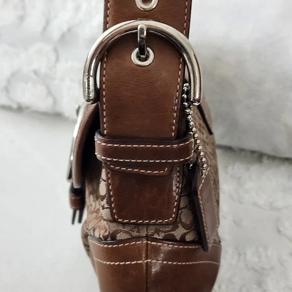 Coach Tan and Brown Signature Shoulder Bag With Leather Corner Accents H04W-6818 - Picture 6 of 14